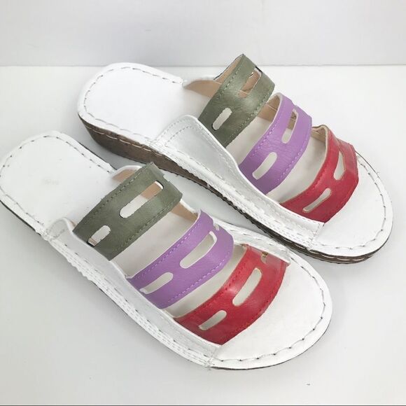 Crisp White Slide Cork Sandals with 3 Color Straps- Like New - Picture 1 of 9